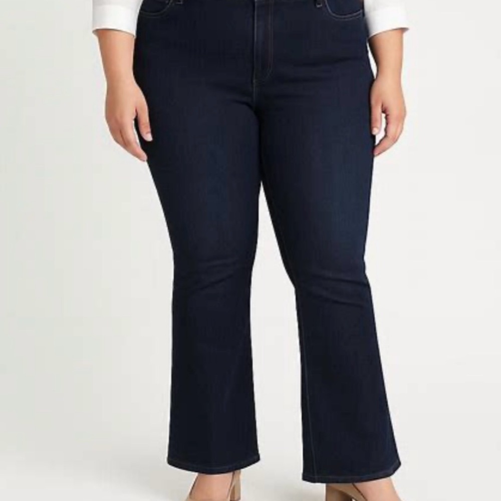 Soft Surroundings jeans womens 1x dark wash high rise flare denim retro hippie